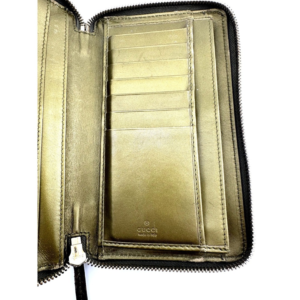 100% Authentic Gucci GG Monogram Gold Leather Zip-Around Wallet – GOOD Condition - Picture 8 of 12